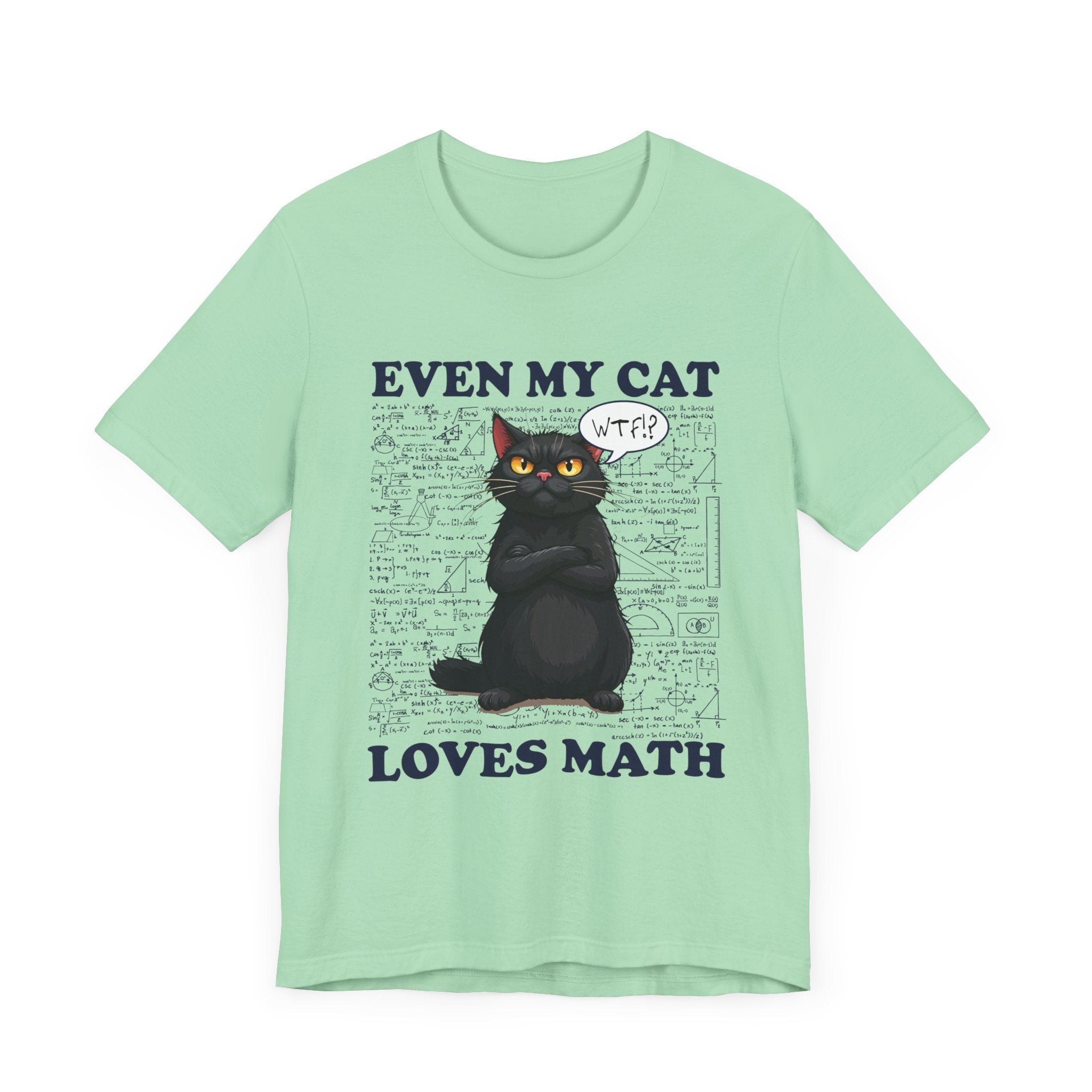 Even My Cat Loves Math T-Shirt – Funny Cat and Math Equations Graphic Tee