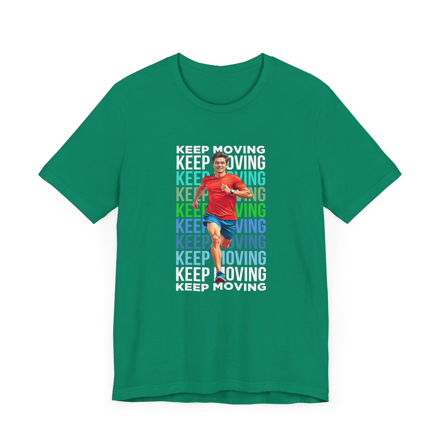 Keep Moving – Determination and Progress Man Running Motivational Graphic T-Shirt
