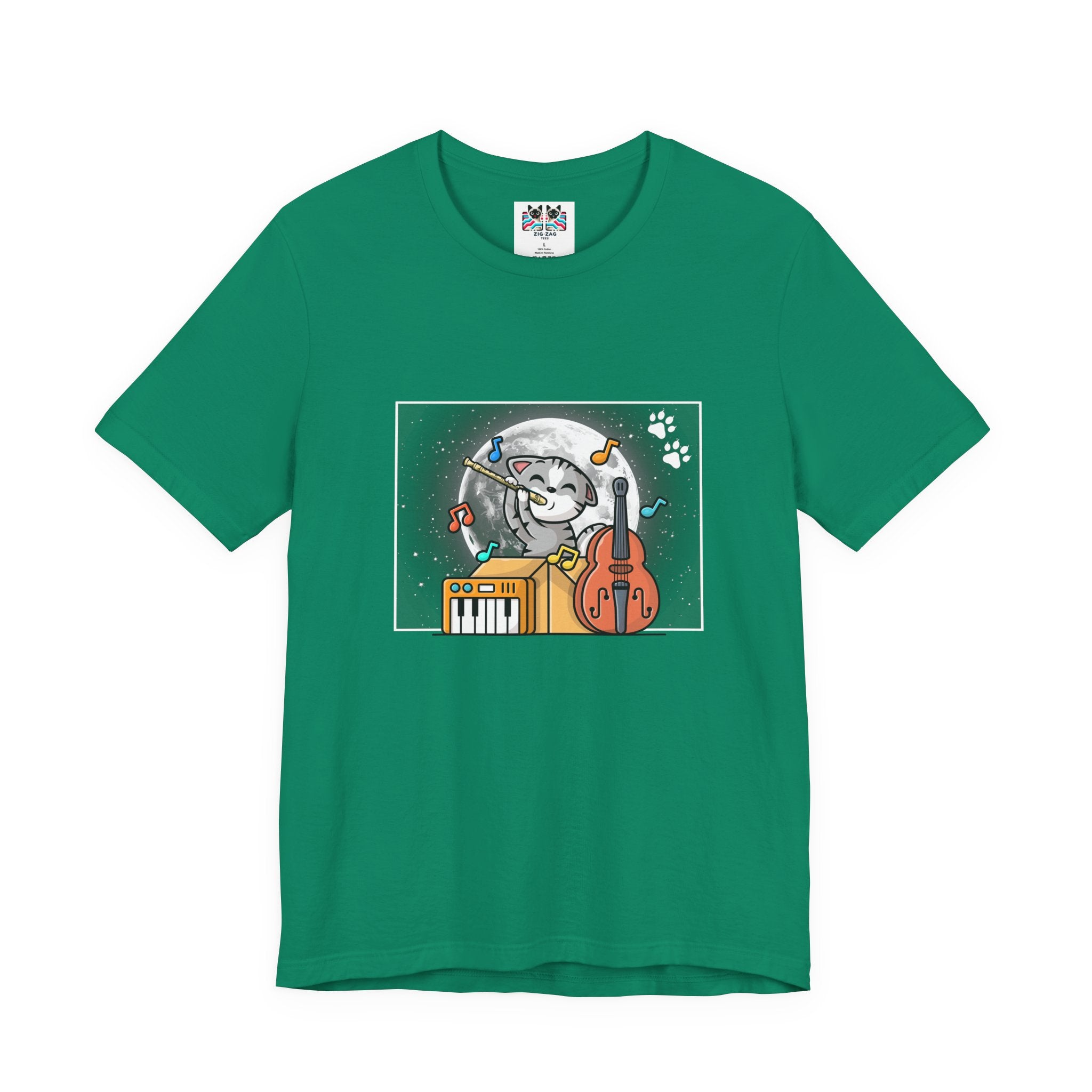 The Classic Flute Moonlight Cat Music T-Shirt