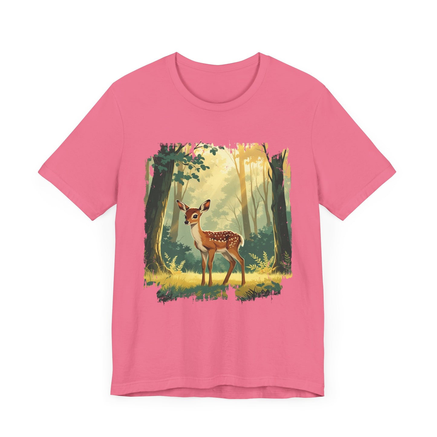Curious Baby Deer Standing in serene forest with Sunlight Through Trees Graphic T-Shirt