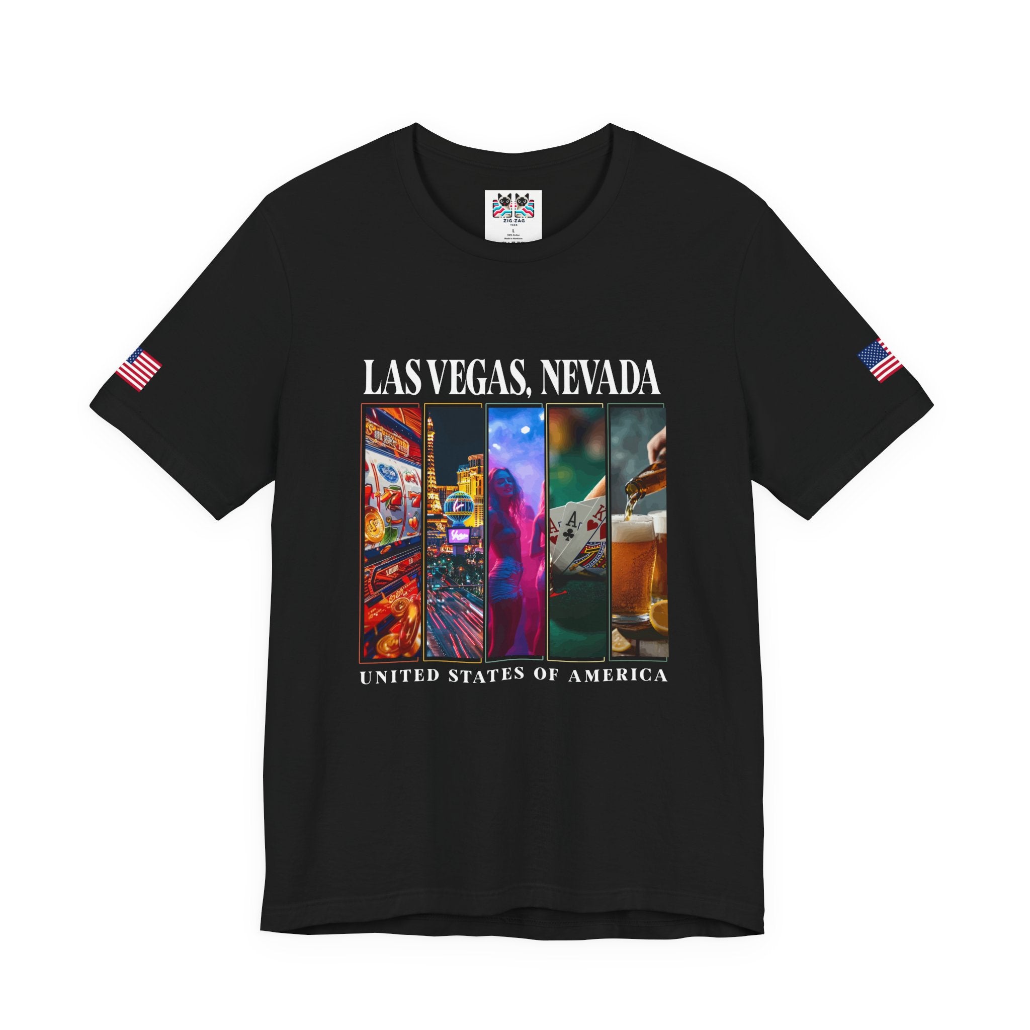 Las Vegas Nevada USA Photo Panel T-Shirt – Slots Strip Nightlife Poker Drinks Tee
