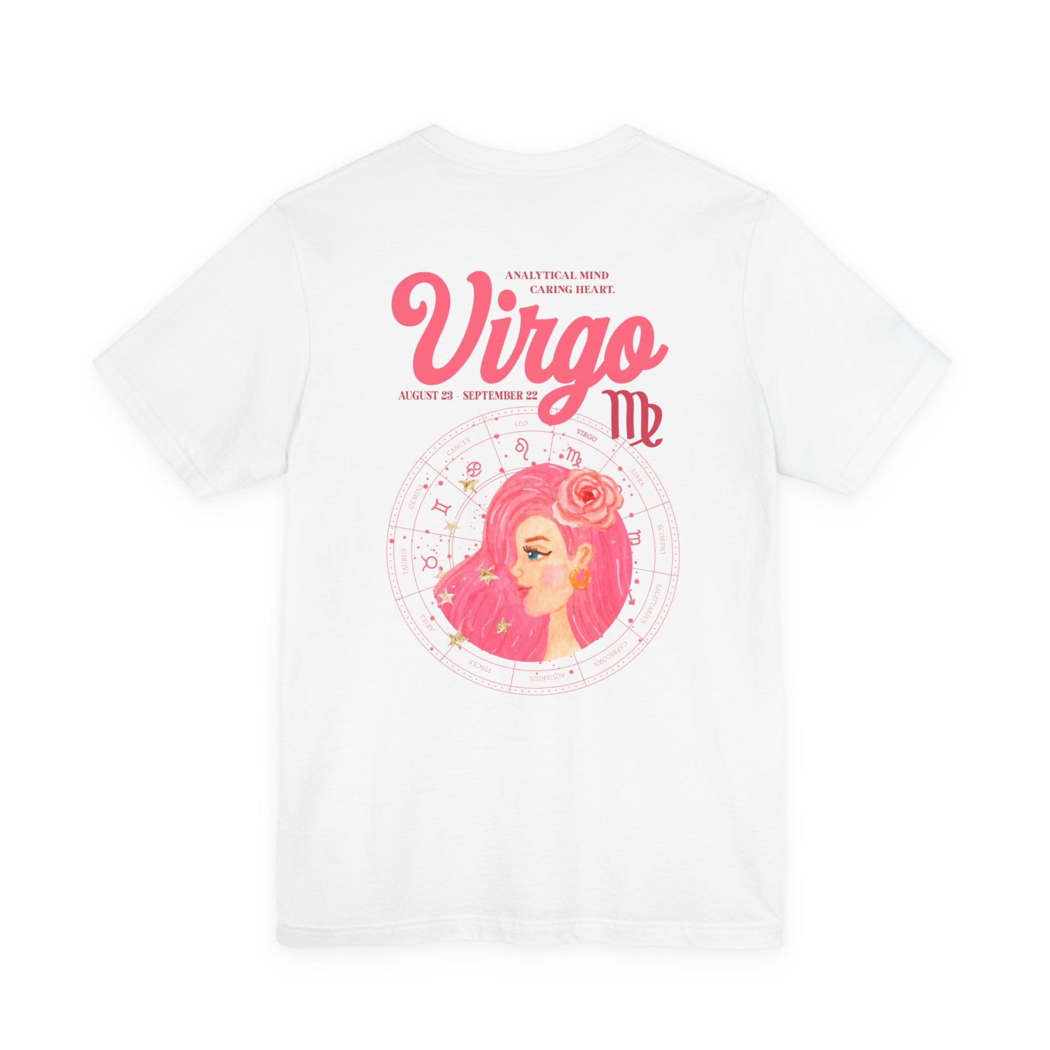 Virgo Zodiac Lady T-Shirt – Analytical Mind Caring Heart Astrological Wheel
