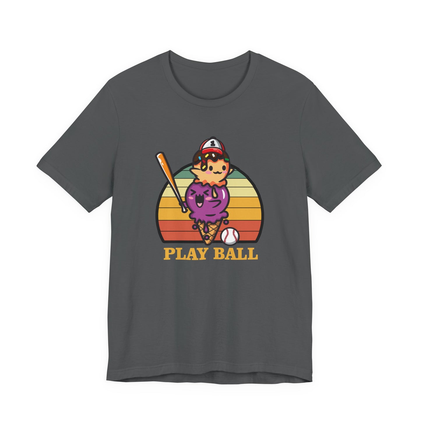Baseball tshirt - Play Ball Drip Ice Cream Baseball Tshirt Fun Dripping Cone and Player Design