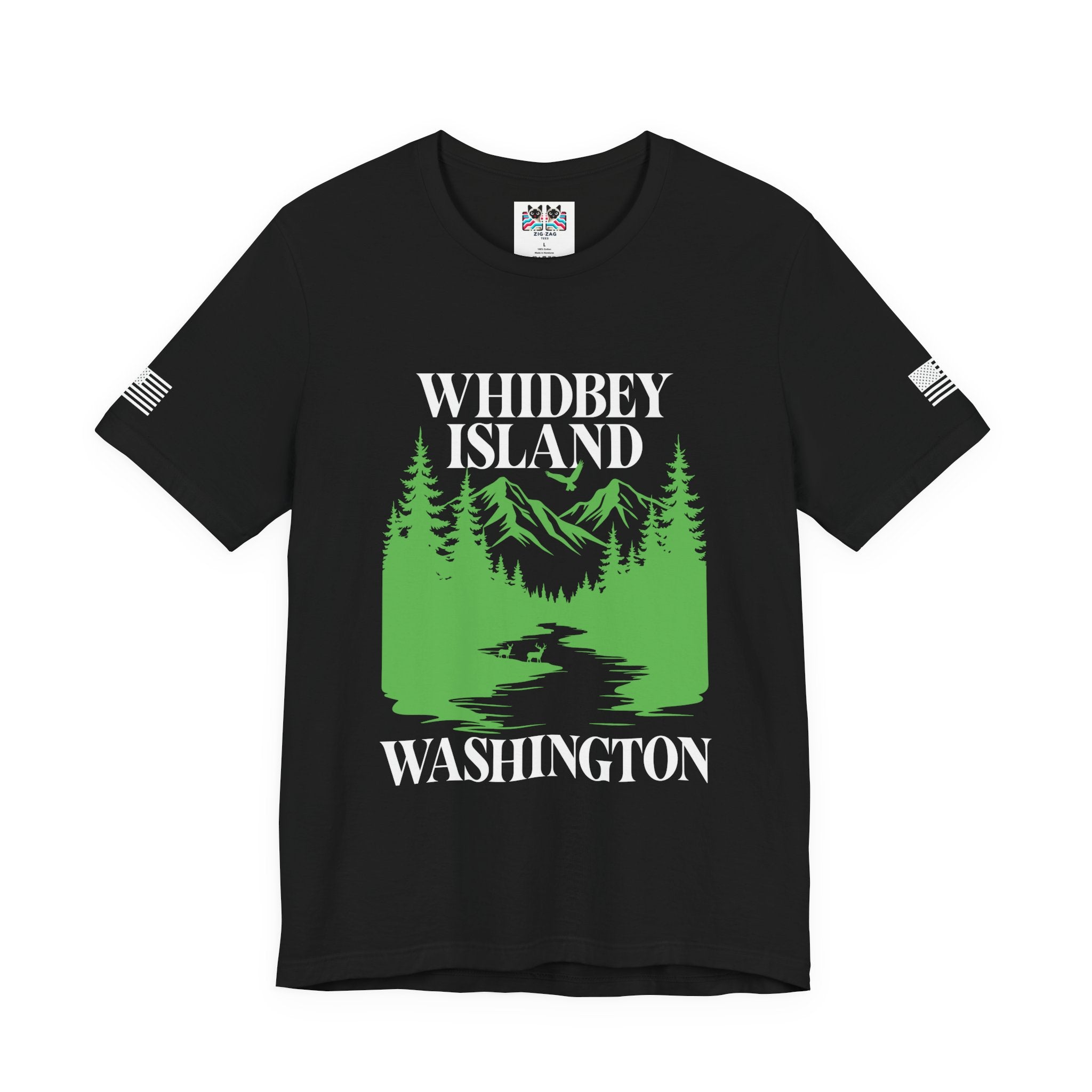 Whidbey Island Washington Mountain Forest Wildlife Graphic T-Shirt | Pacific Northwest Outdoor Souvenir Tee