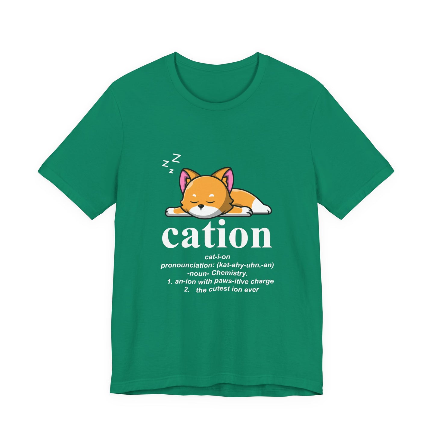Caution Cat-i-on Tshirt – Lazy Sleepy Cat Chemistry Pun