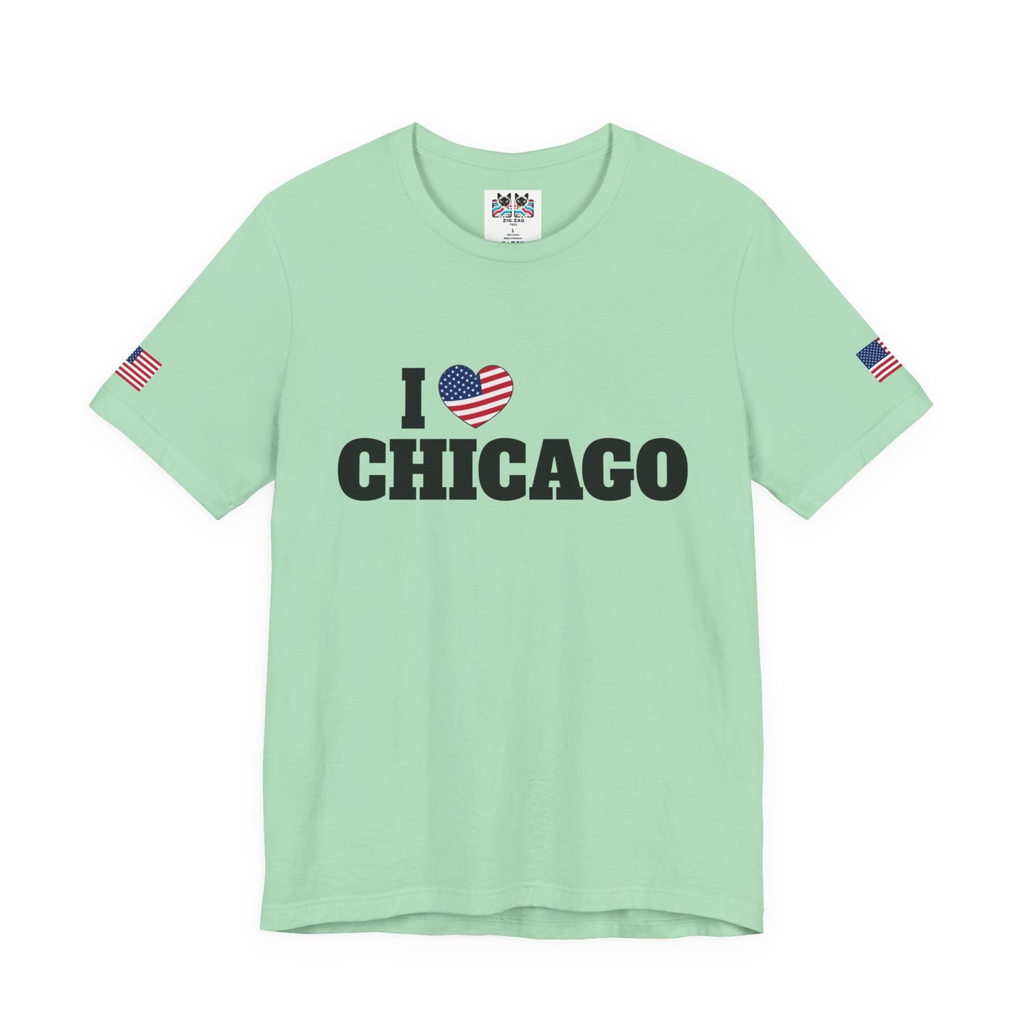 I Love Chicago T-Shirt - Classic USA Flag Heart Black Simple City Pride Design