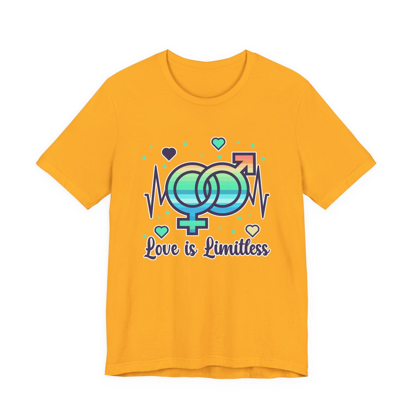 Love Is Limitless – Interconnected Gender Symbols & Heart Graphic T-Shirt
