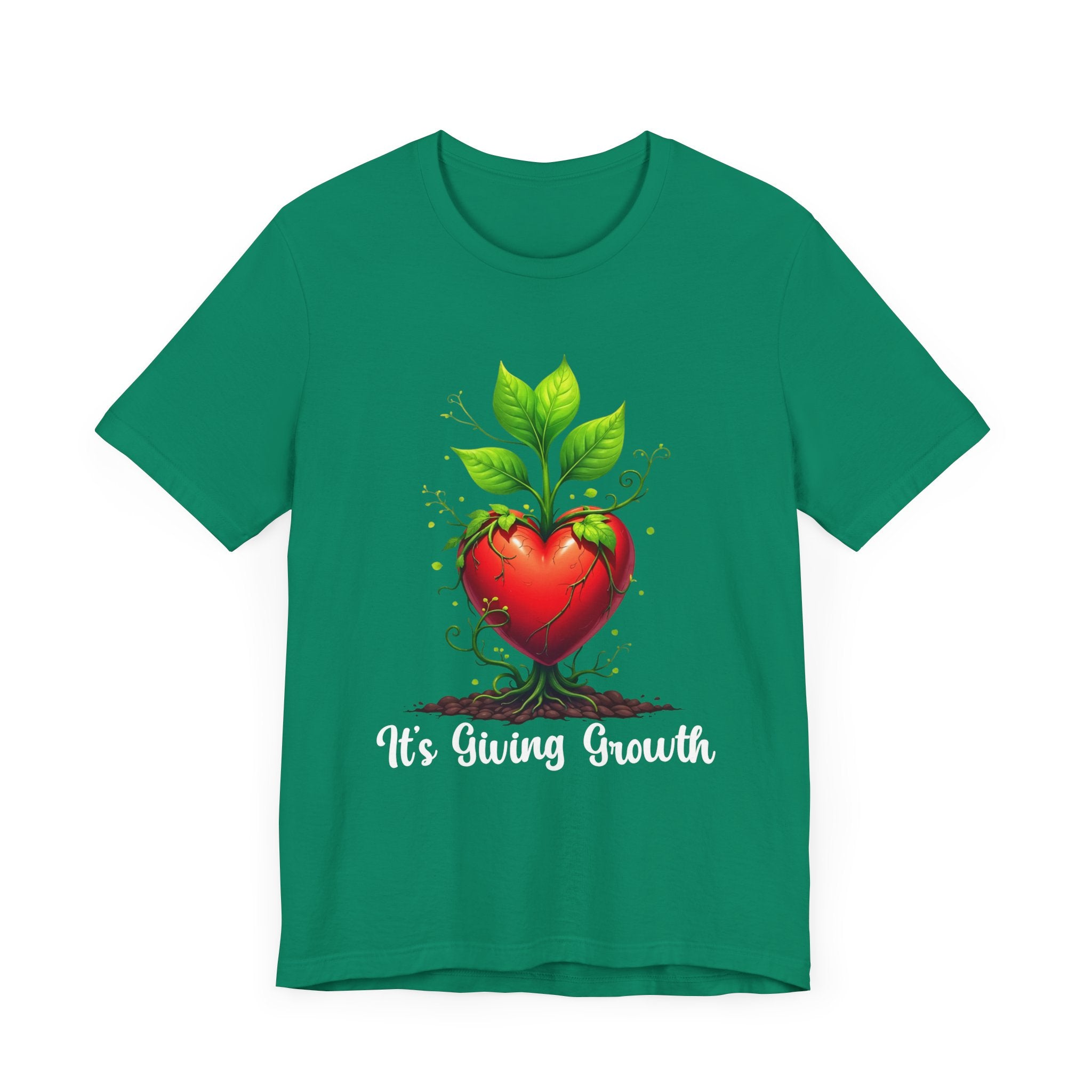 It's Giving Growth – Plant with Red Heart Trunk Graphic T-Shirt