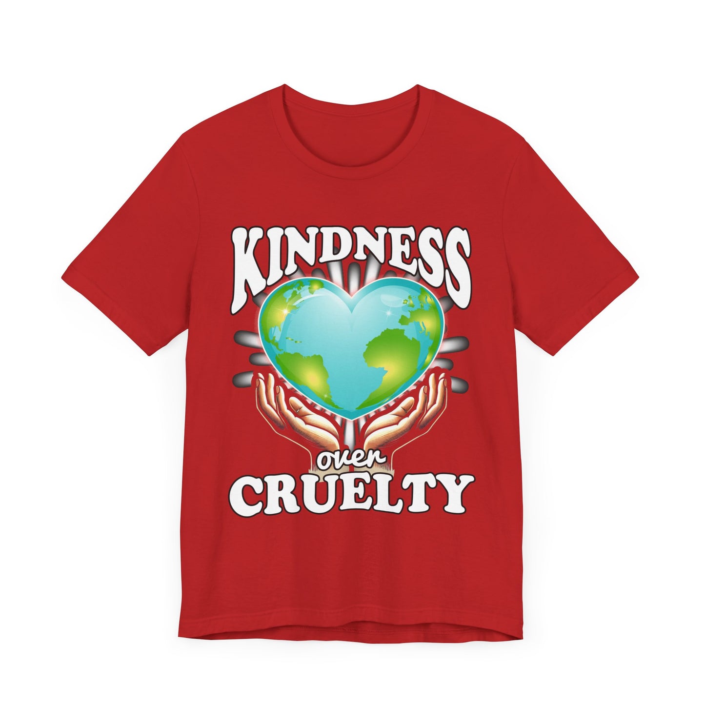 Kindness Over Cruelty | Hands Holding Heart-Shaped Earth Graphic T-Shirt