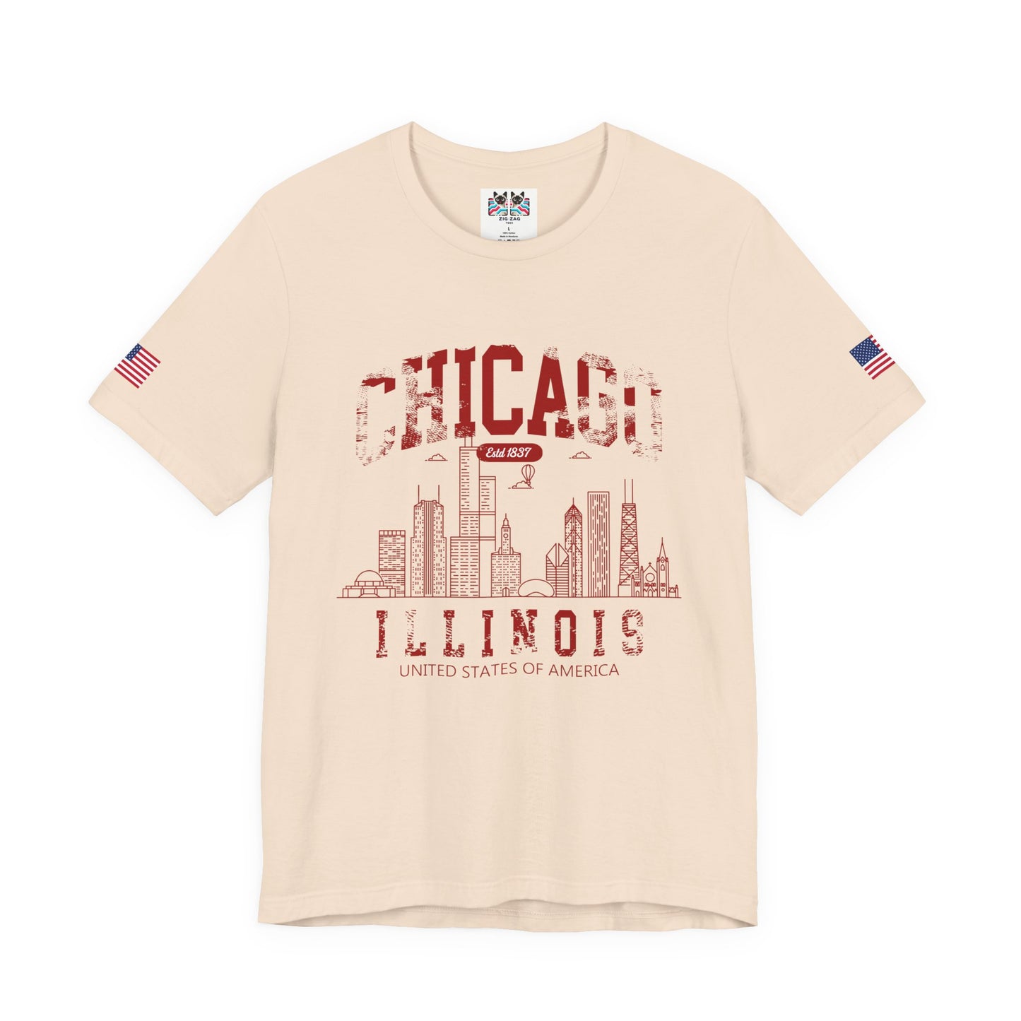 Chicago Illinois Est 1837 T-Shirt - Distressed Vintage Yellow Red Skyline USA