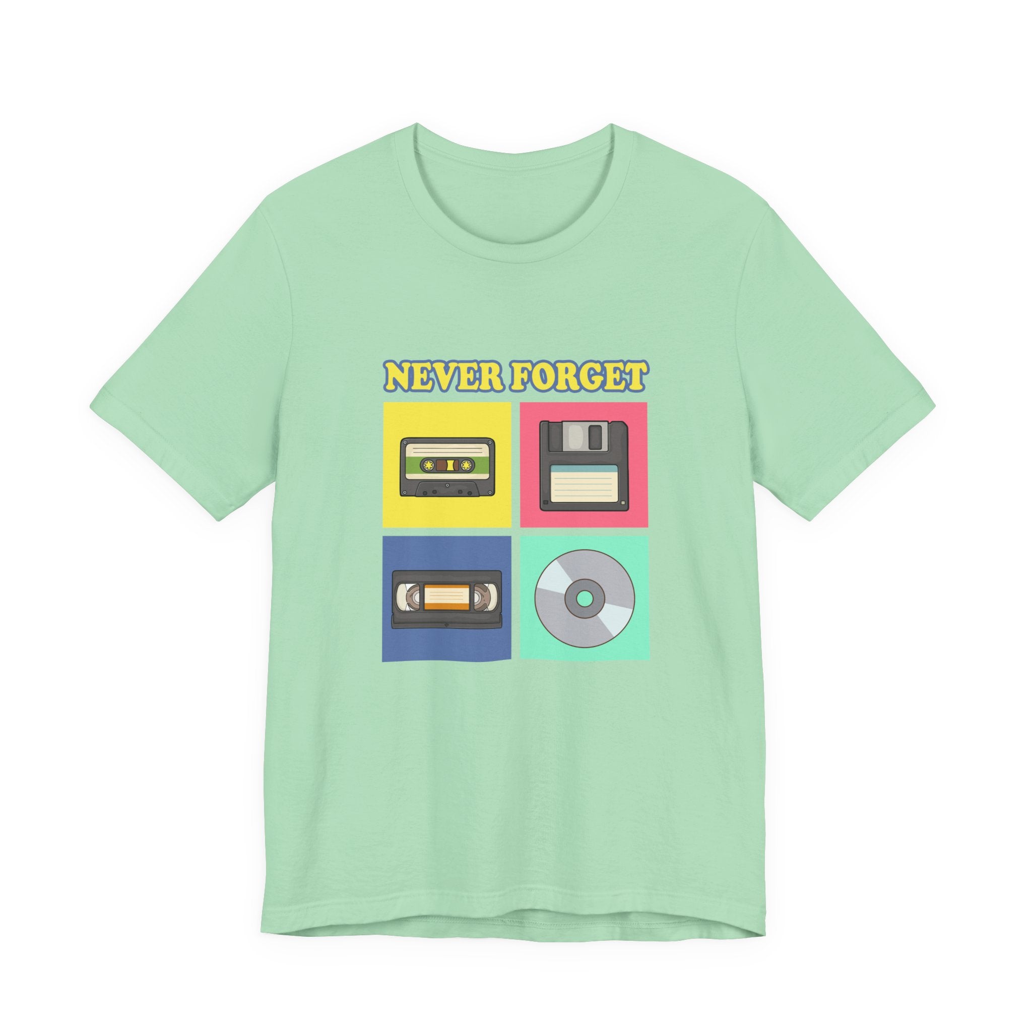 Never Forget Retro Media Tshirt Floppy Disk Cassette Tape Recorder CD Graphic