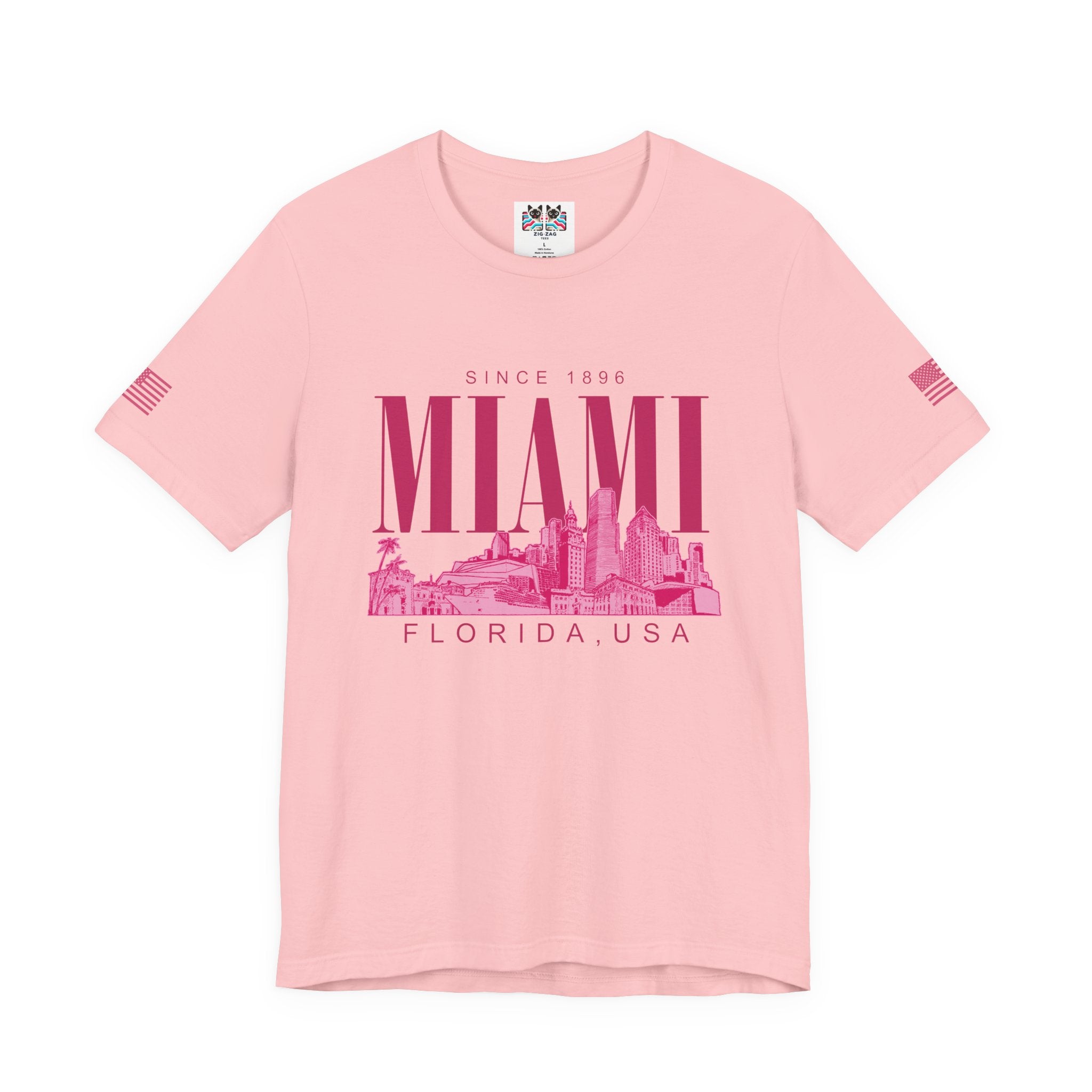 Miami Florida USA Since 1896 T-Shirt – Tonal Skyline Typography Graphic Tee