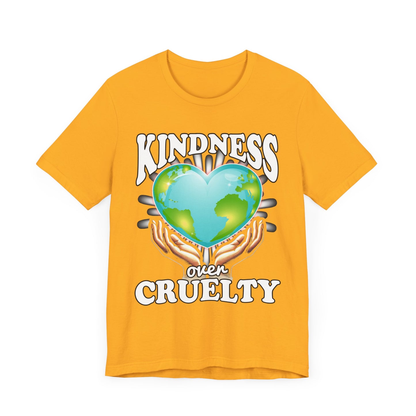 Kindness Over Cruelty | Hands Holding Heart-Shaped Earth Graphic T-Shirt
