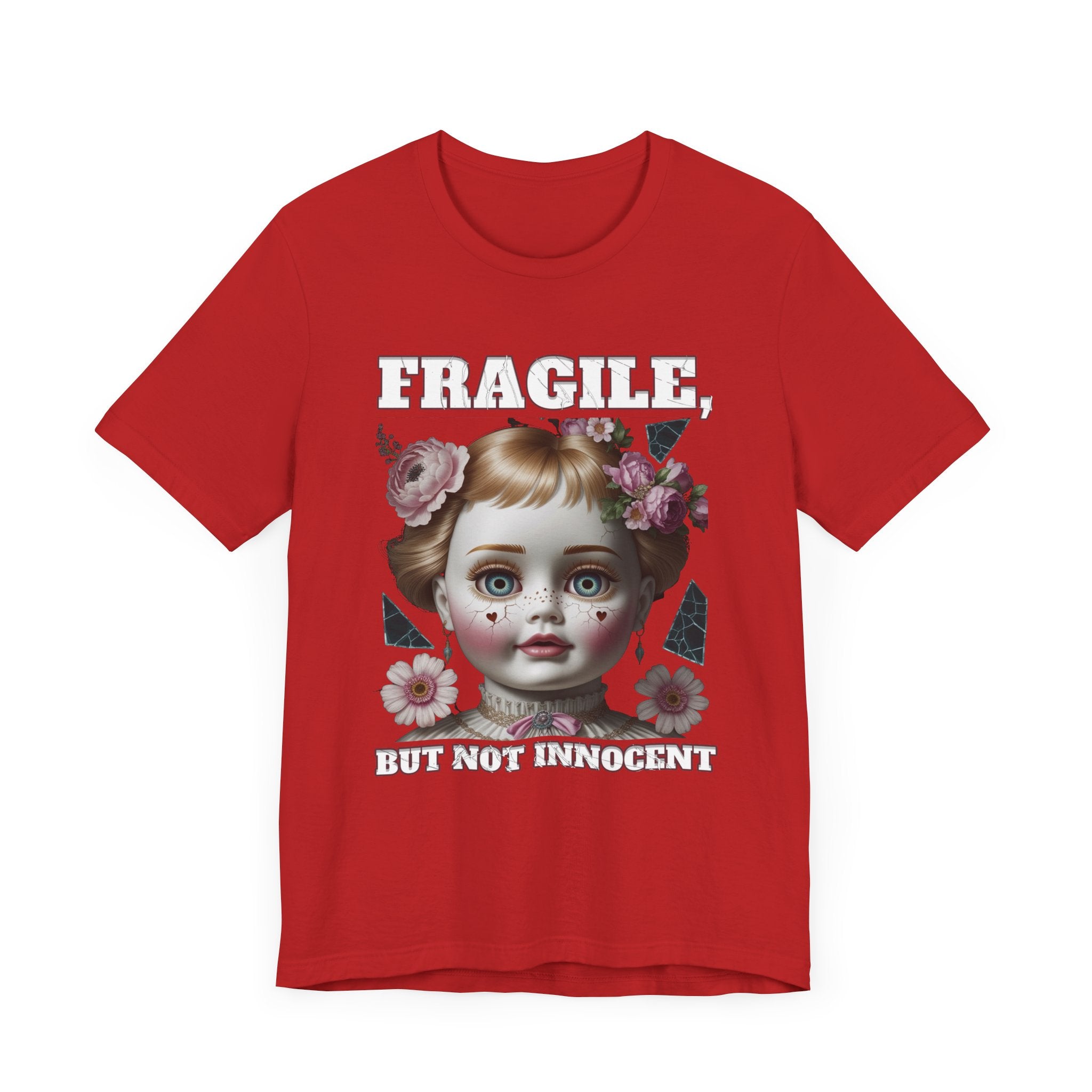 Fragile, But Not Innocent | Doll Face with Flowers & Cracks Graphic T-Shirt