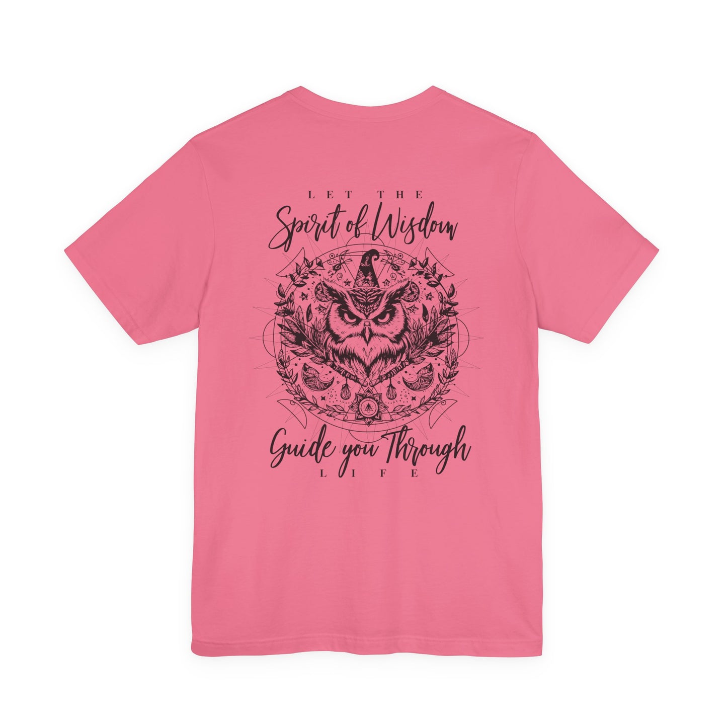 Spirit of Wisdom Owl T-Shirt – Wise Owl with Witch Hat and Medal [Black Text]