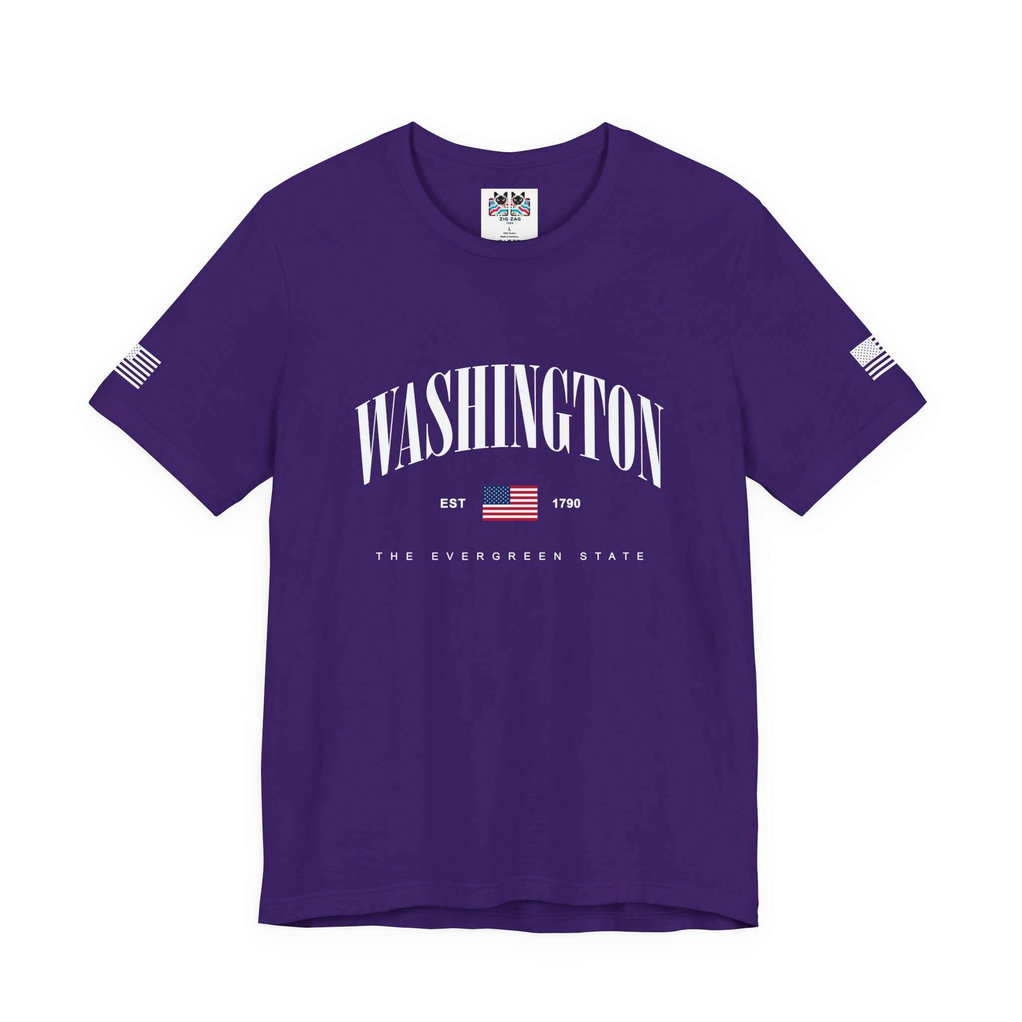 Washington The Evergreen State Collegiate Arch T-Shirt | EST 1790 American Flag Graphic Tee | Washington Pride Shirt