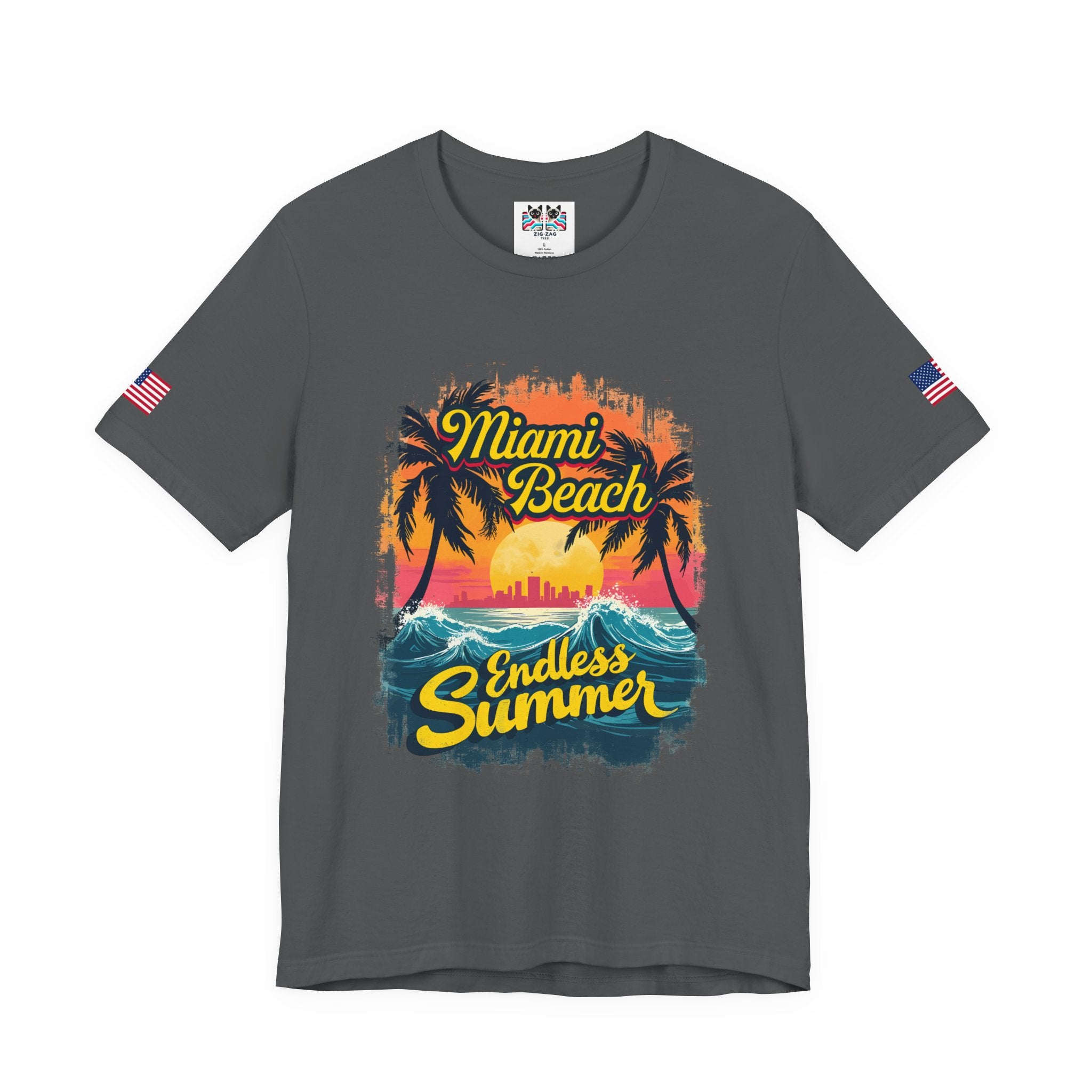 Miami Beach Endless Summer T-Shirt – Retro Wave Palm Tree Sunset Graphic Tee