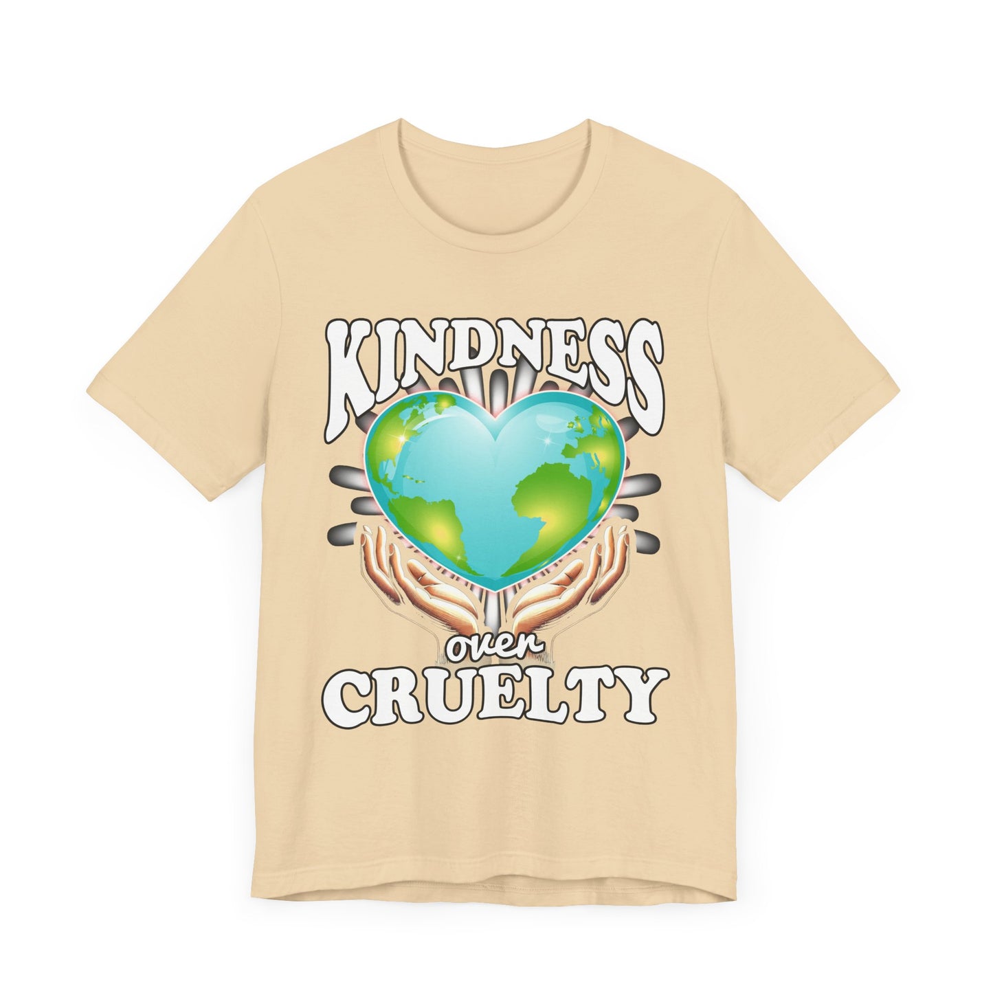 Kindness Over Cruelty | Hands Holding Heart-Shaped Earth Graphic T-Shirt