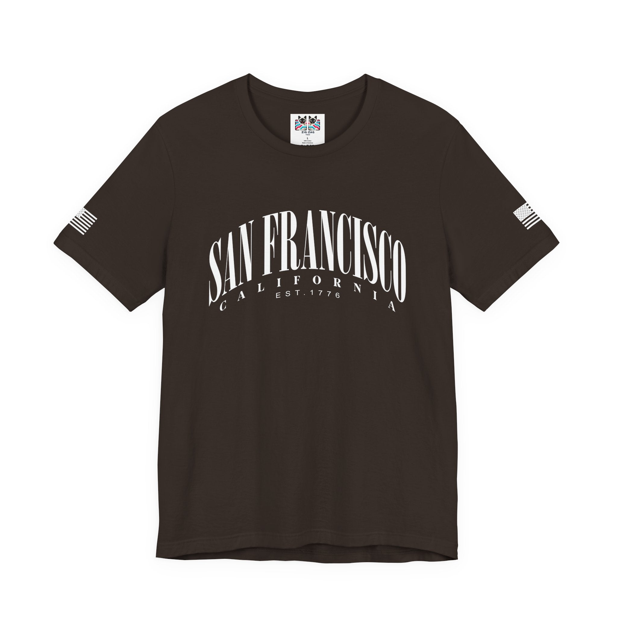 San Francisco California EST 1776 T-Shirt – Arched Varsity Style Typography Tee