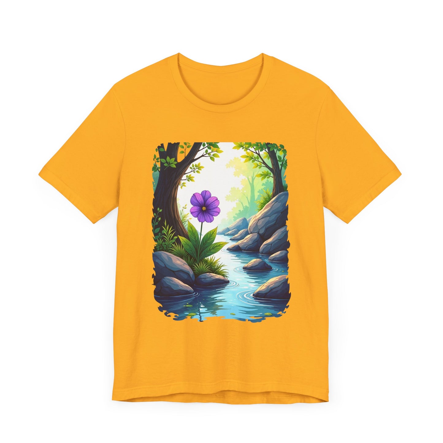 Tranquil Flower Creek T-Shirt – Nature Art Graphic Tee
