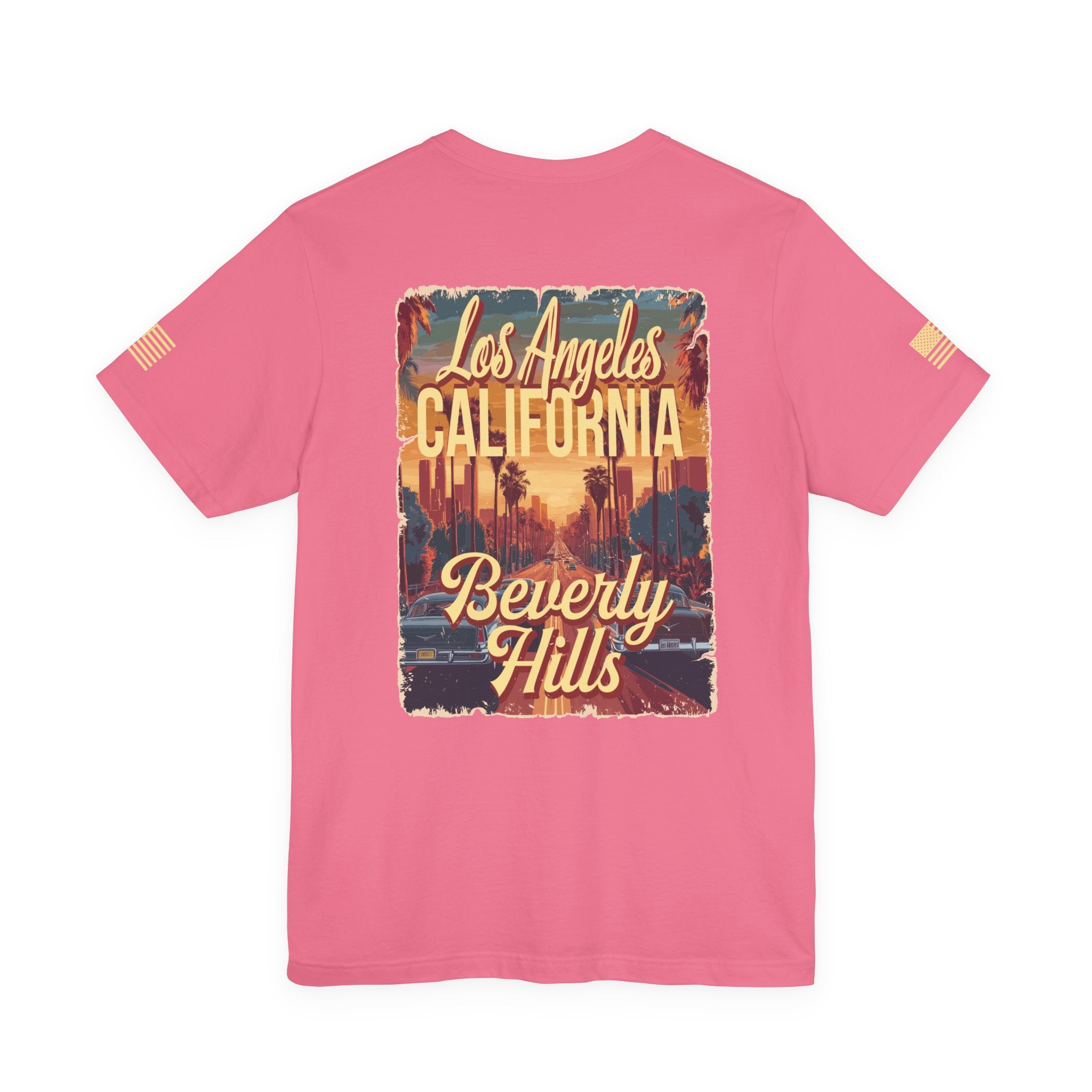 Beverly Hills Los Angeles California Front & Back T-Shirt – Vintage Classic Car Street Scene Tee