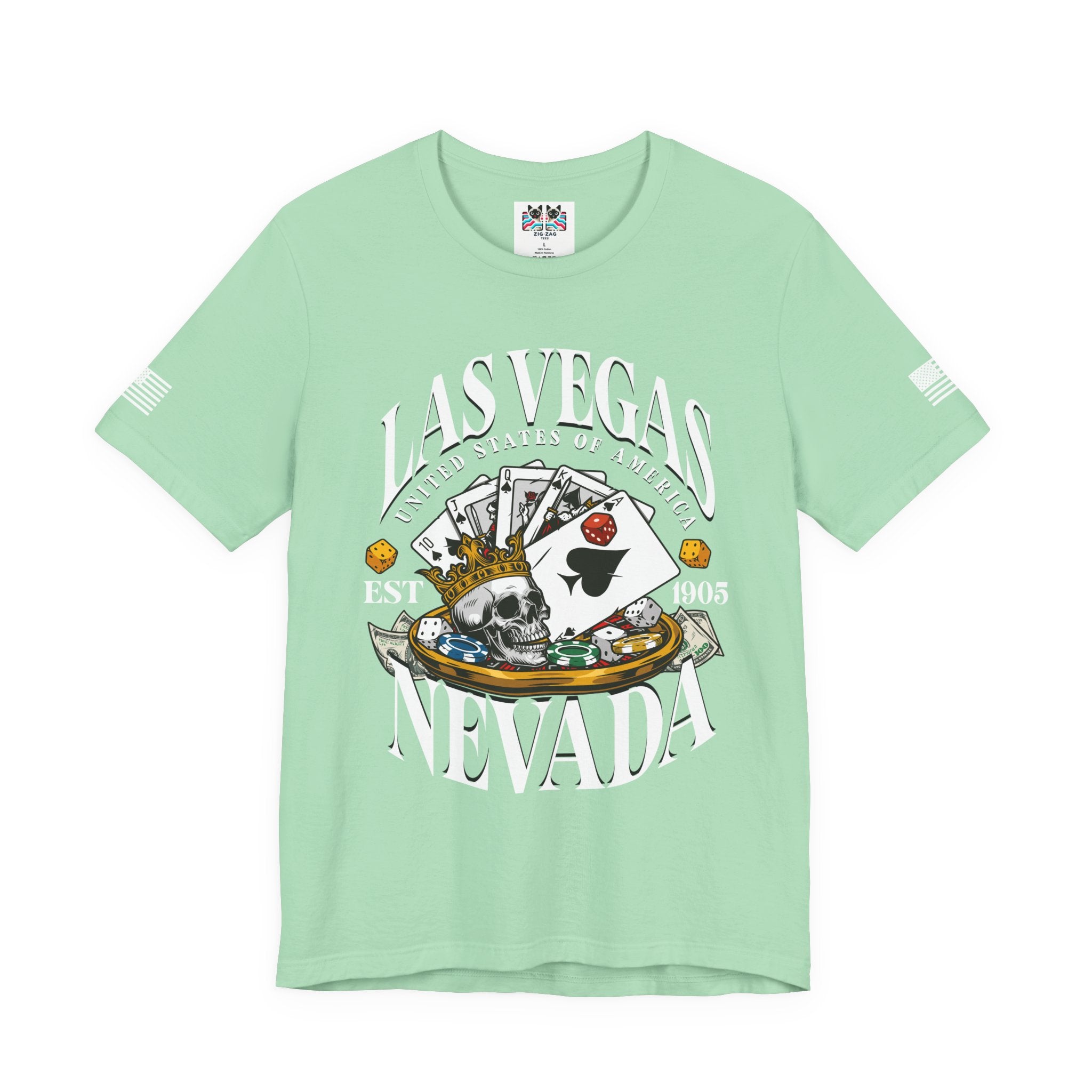 Las Vegas Nevada EST 1905 T-Shirt – Skull Crown Poker Cards Dice Casino Graphic Tee