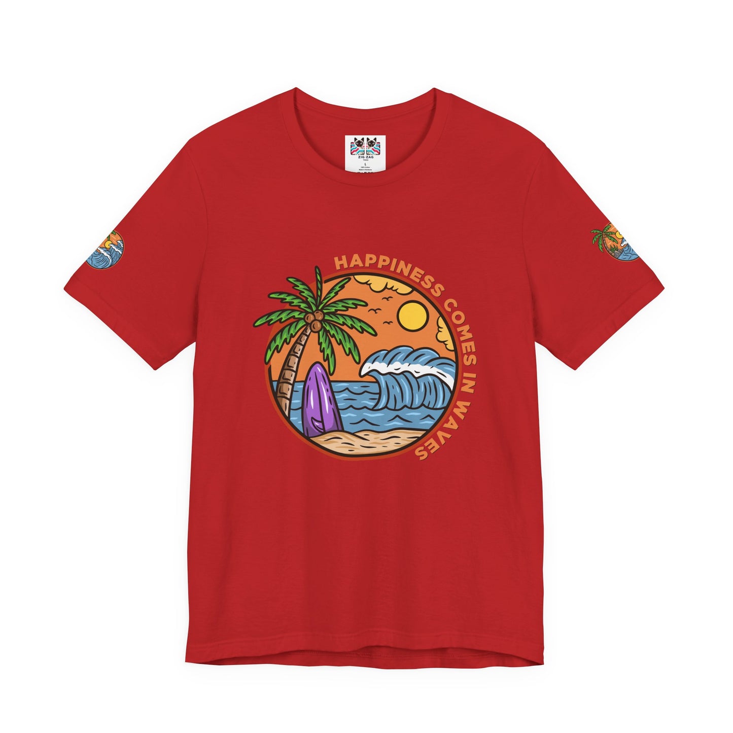 Happiness Comes in Waves T-Shirt – Beach Surf Palm Tree Ocean Graphic Tee