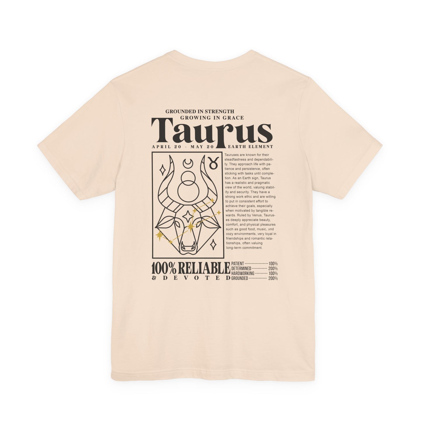 Taurus Grounded Strength T-Shirt – Zodiac Bull with Earth Element and Traits