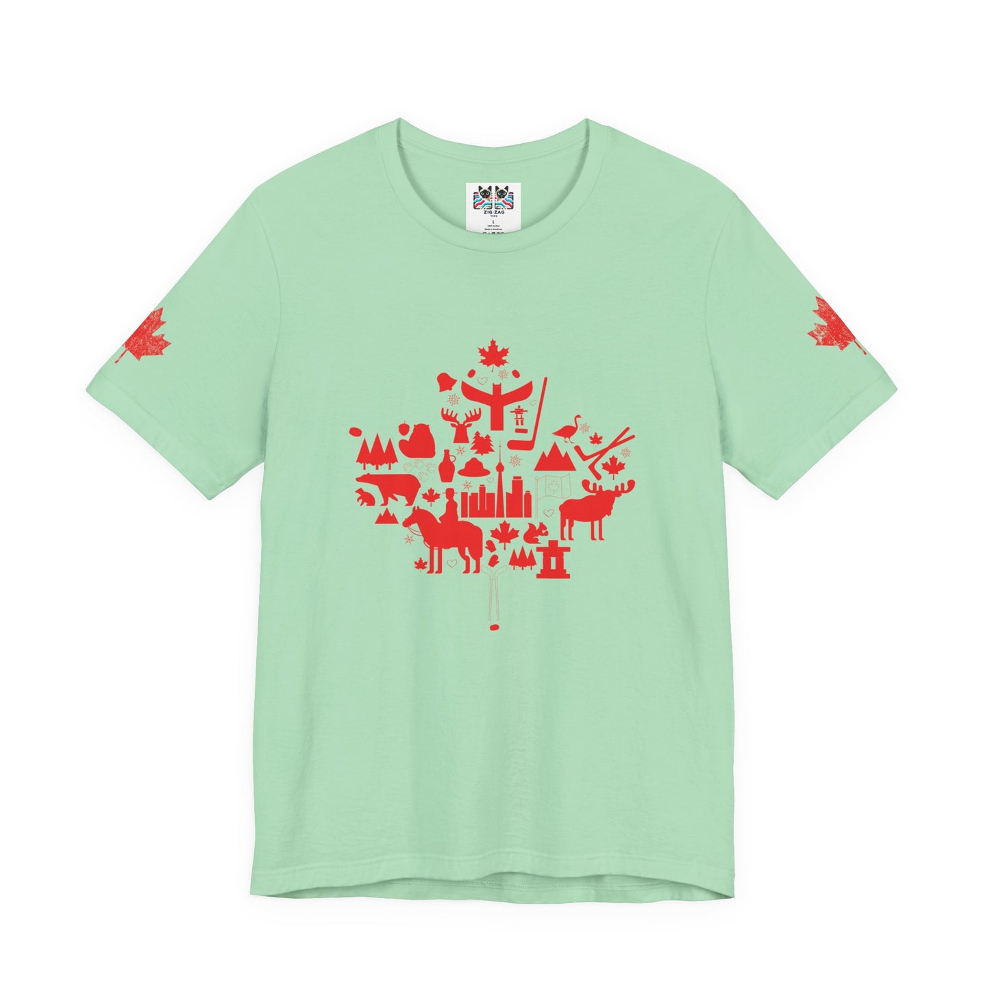Canada Icons collage of iconic Canadian symbols Maple - Red Print T-Shirt