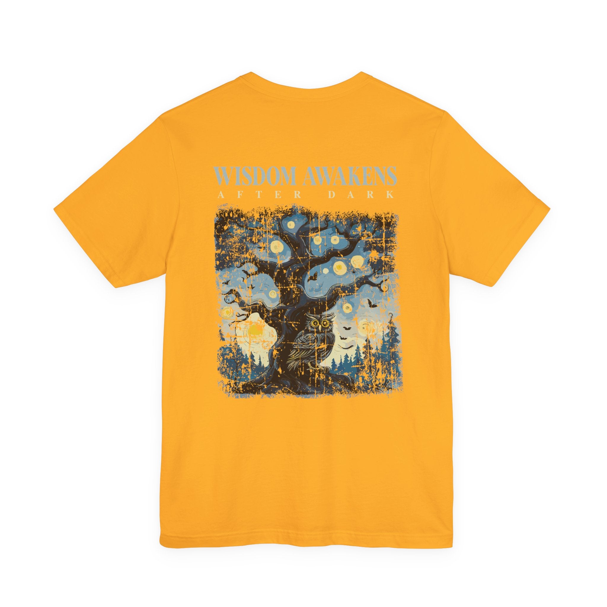 Wisdom Awakens After Dark T-Shirt – Night Owl and Moonlit Tree Graphic