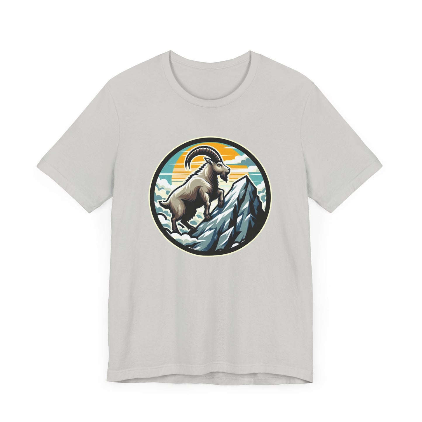 Majestic Mountain Goat on Summit with Sun and Clouds Graphic T-Shirt