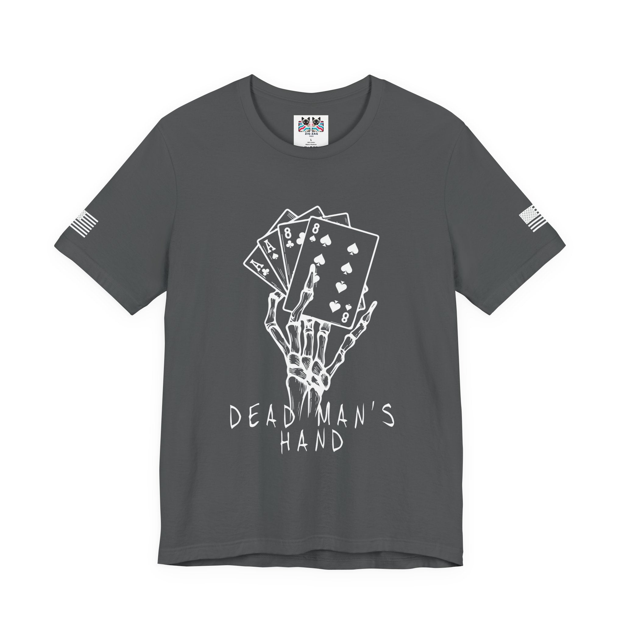 Dead Man's Hand T-Shirt – Skeleton Poker Cards Ace Eights Casino Gambling Tee