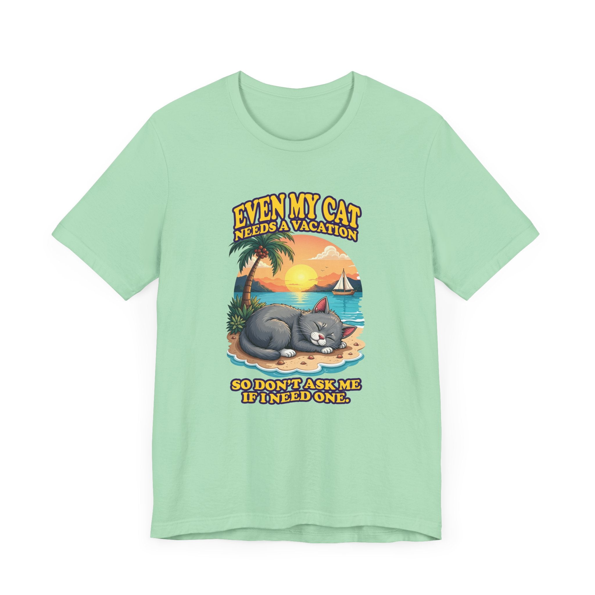 Even My Cat Needs a Vacation T-Shirt – Funny Cat Beach Graphic Tee