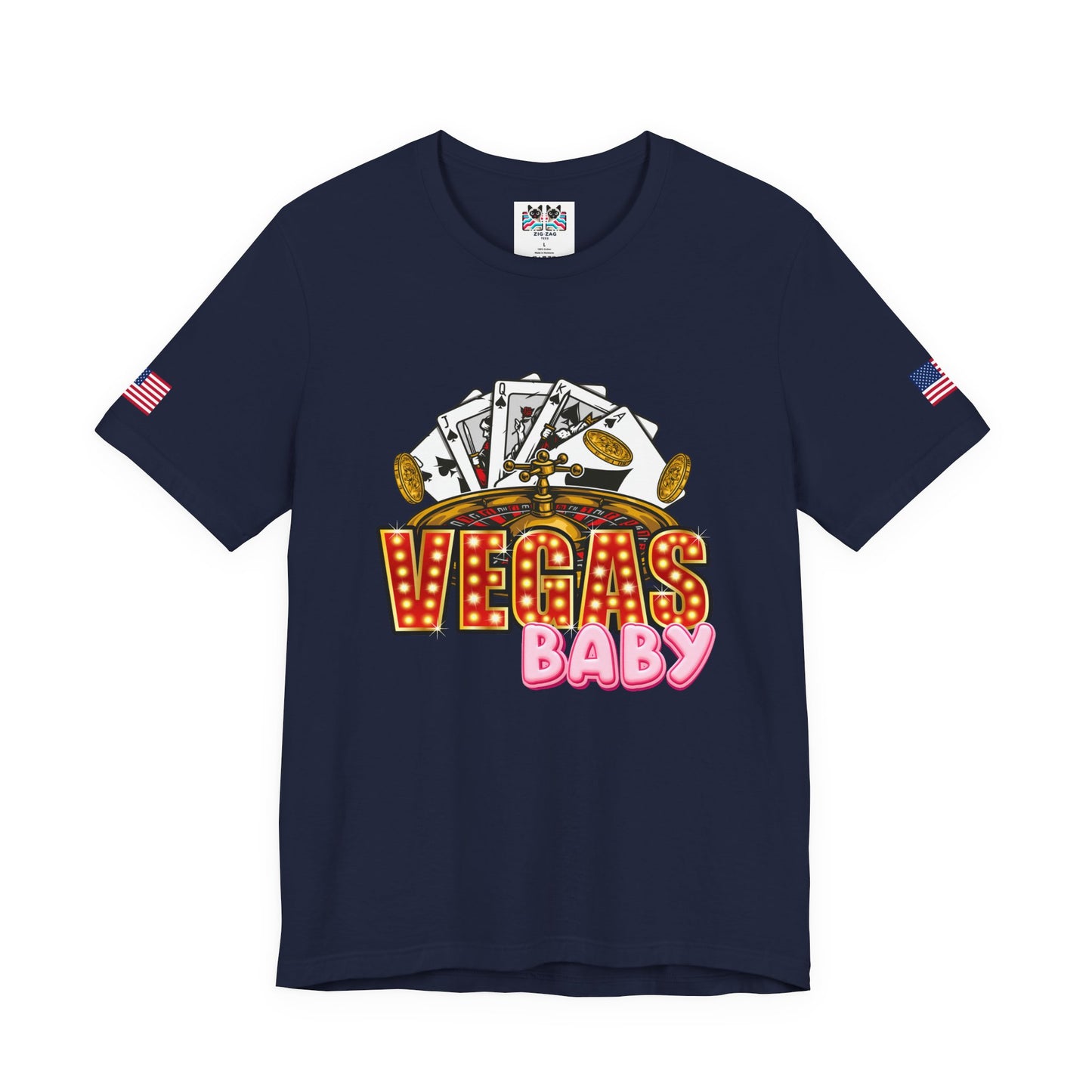 Vegas Baby T-Shirt - Casino Gambling Cards Roulette Dice Poker Chips Design