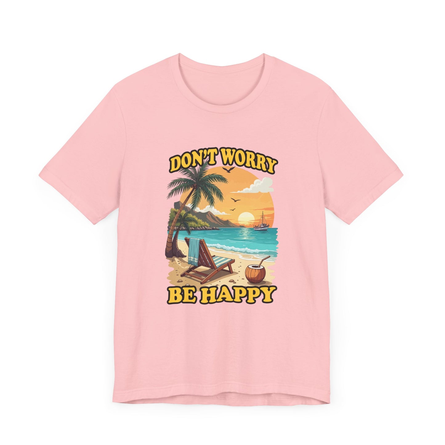 Don’t Worry Be Happy T-Shirt – Retro Beach Sunset Graphic Tee