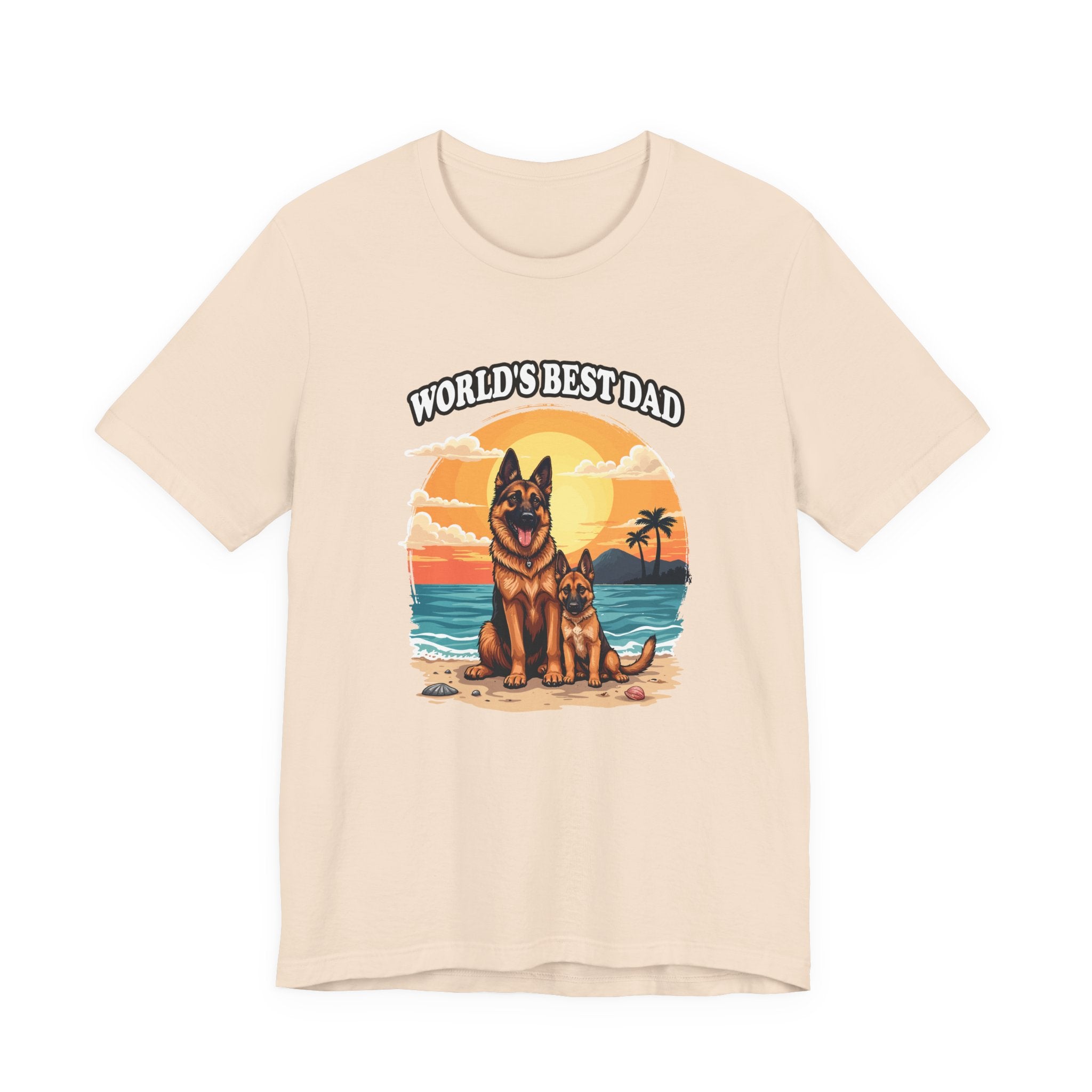 Worlds Best Dad Tshirt German Shepherd Dog Father and Puppy Beach Sunset Design