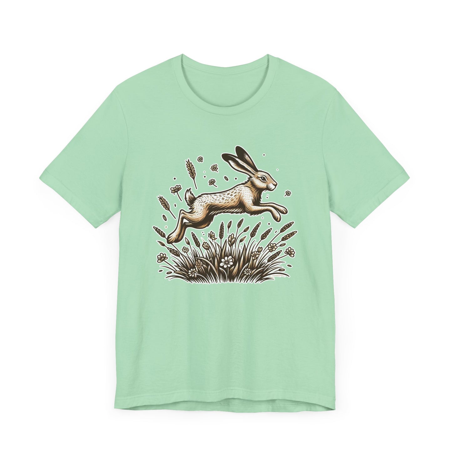 Leaping Lively Hare in Grain Field with Lush Grass Graphic T-Shirt