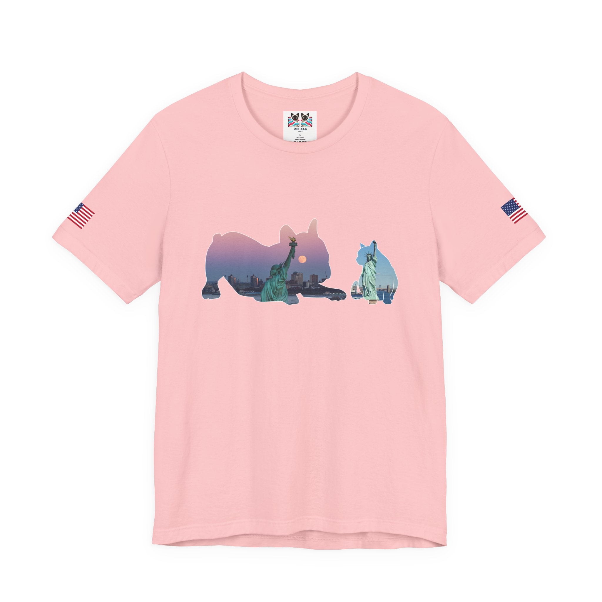 NYC Pets T-Shirt - Cat & Dog Silhouettes with New York City Skyline Brooklyn Bridge