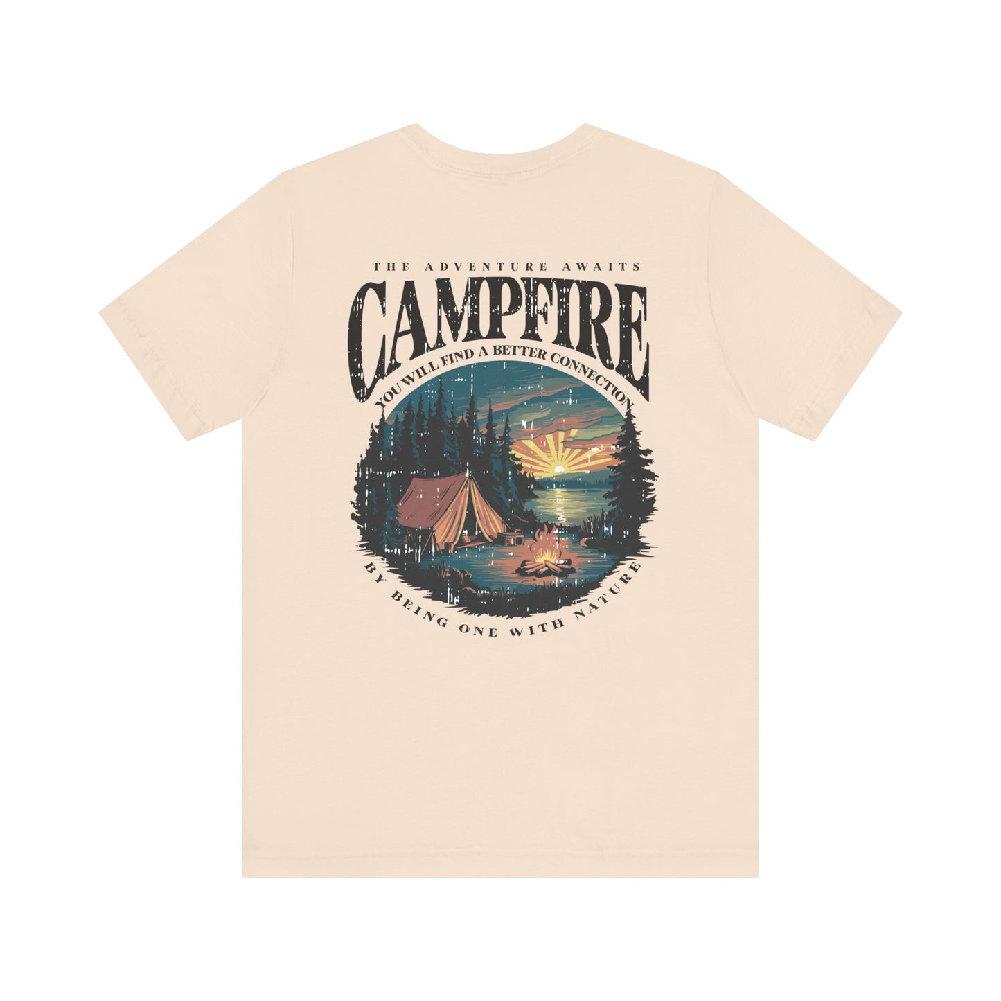 The Adventure Awaits Campfire T-Shirt – Forest Sunset Reflection Graphic
