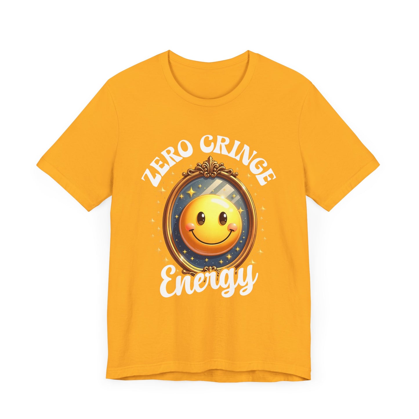 Zero Cringe Energy – Large Mirror with Happy Smiley Graphic T-Shirt