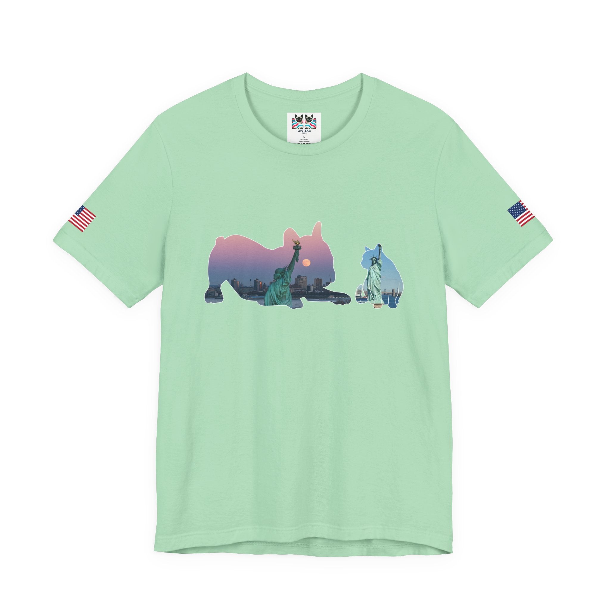 NYC Pets T-Shirt - Cat & Dog Silhouettes with New York City Skyline Brooklyn Bridge