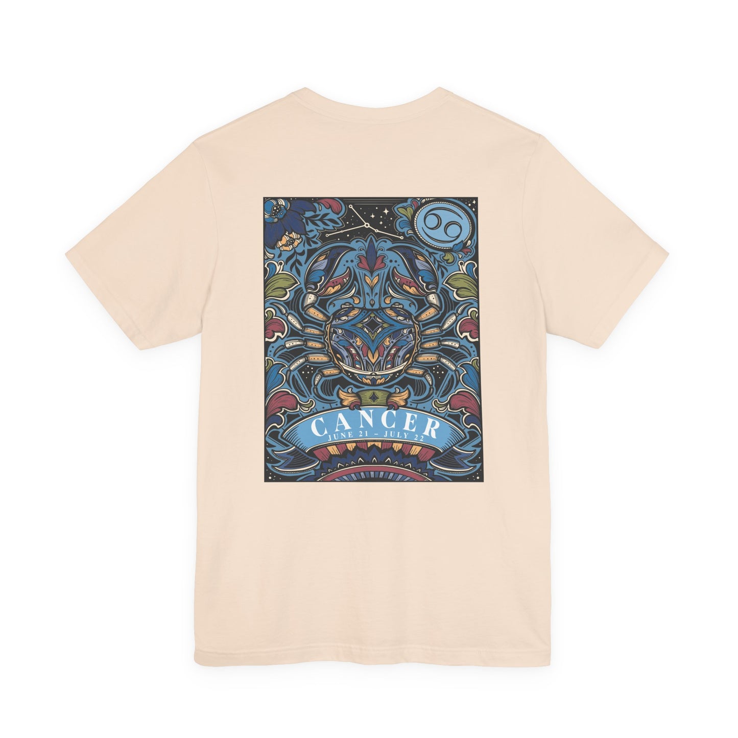 Colorful Cancer Zodiac T-Shirt – Crab with Constellation, Leaves & Flowers