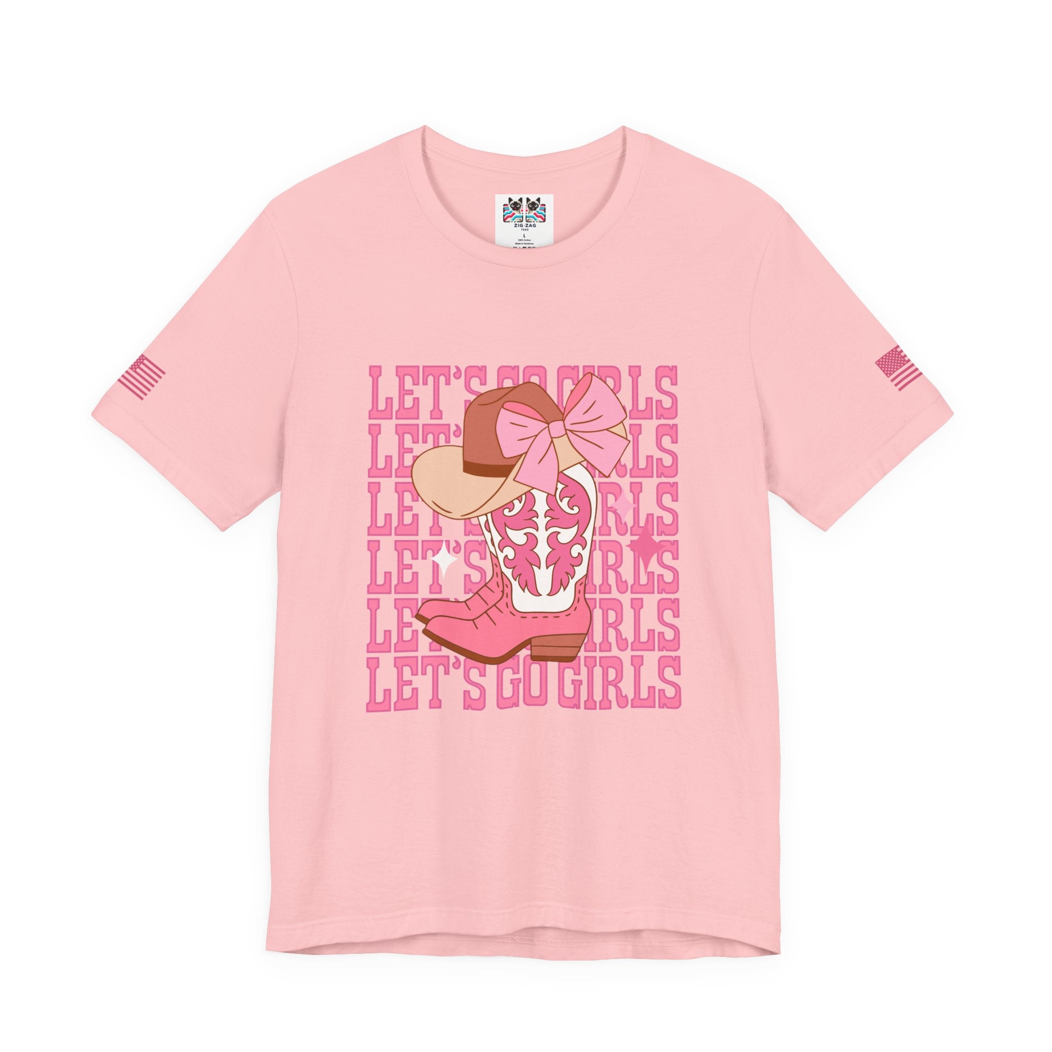 Let's Go Girls T-Shirt – Stacked Repeat Cowboy Boot Bow Hat Graphic Tee