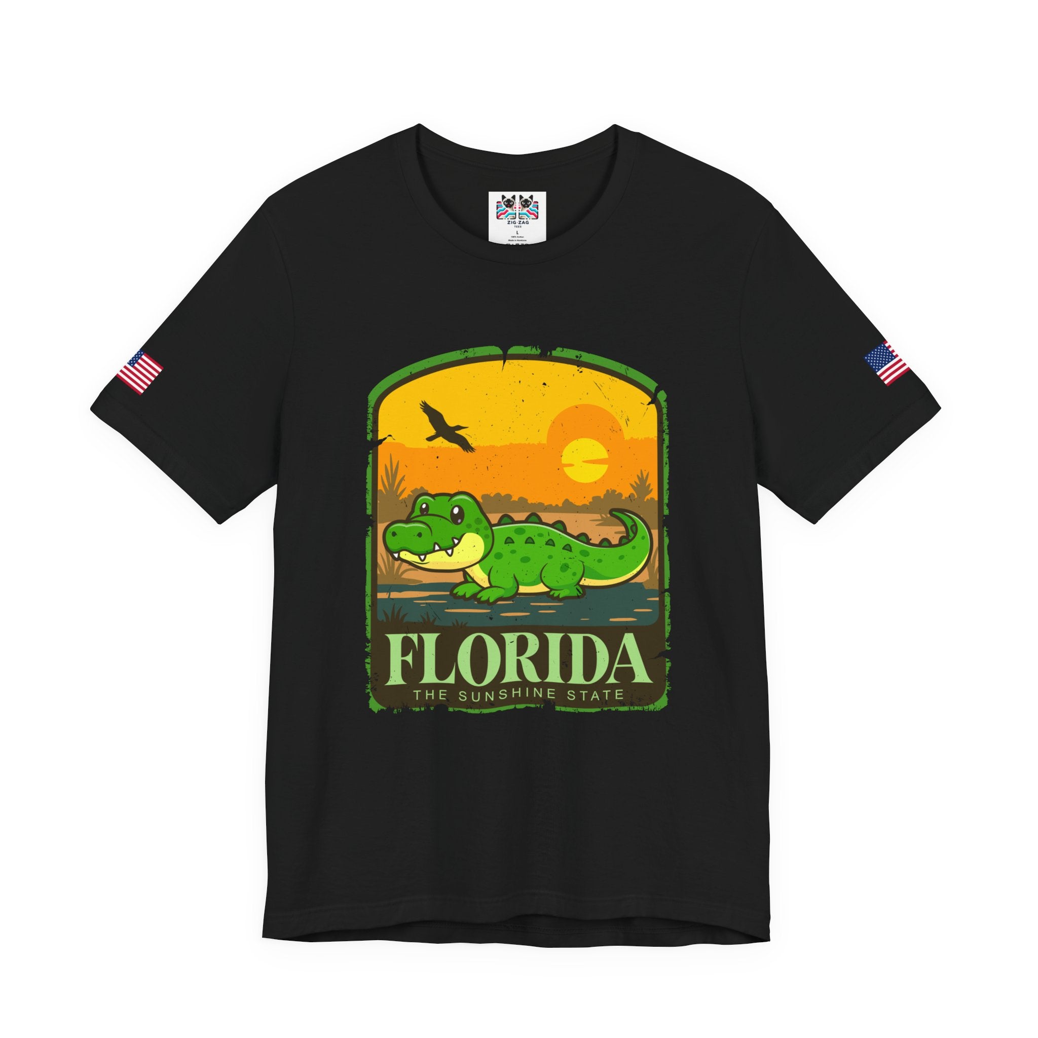 Florida The Sunshine State T-Shirt – Alligator Illustrated Sunset Badge Graphic Tee