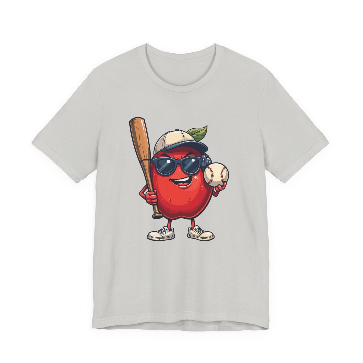 Aggressive Apple Baseball Mascot Tshirt Bold Sports Fruit Character Design