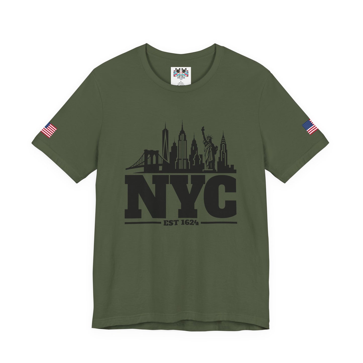 NYC Skyline Silhouette T-Shirt - Black & White New York City Est 1624 Minimalist
