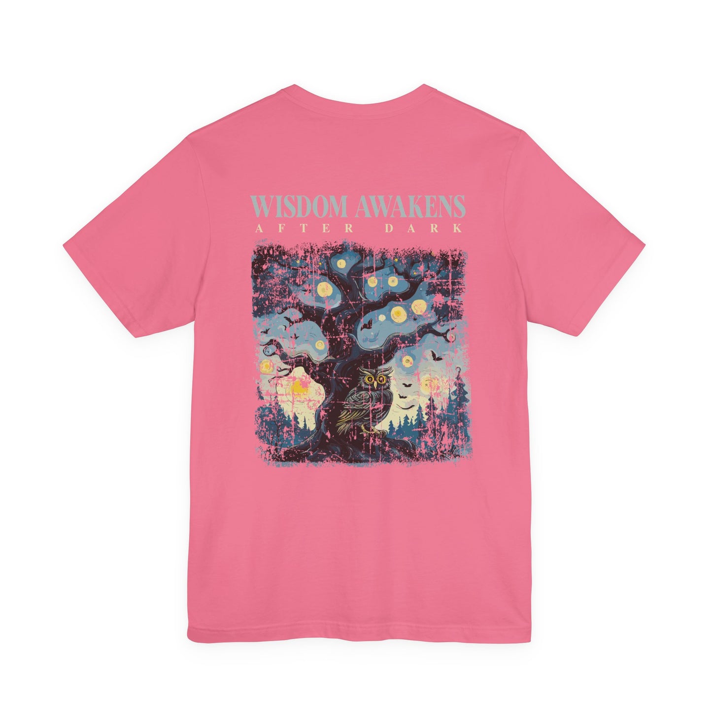 Wisdom Awakens After Dark T-Shirt – Night Owl and Moonlit Tree Graphic
