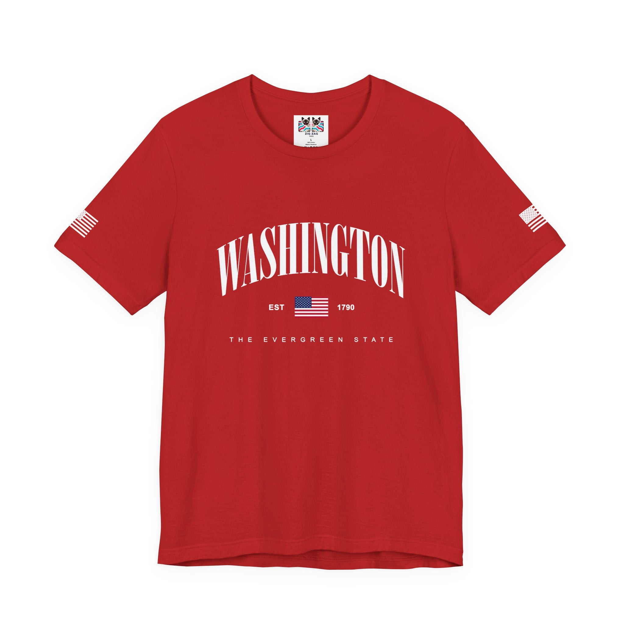 Washington The Evergreen State Collegiate Arch T-Shirt | EST 1790 American Flag Graphic Tee | Washington Pride Shirt