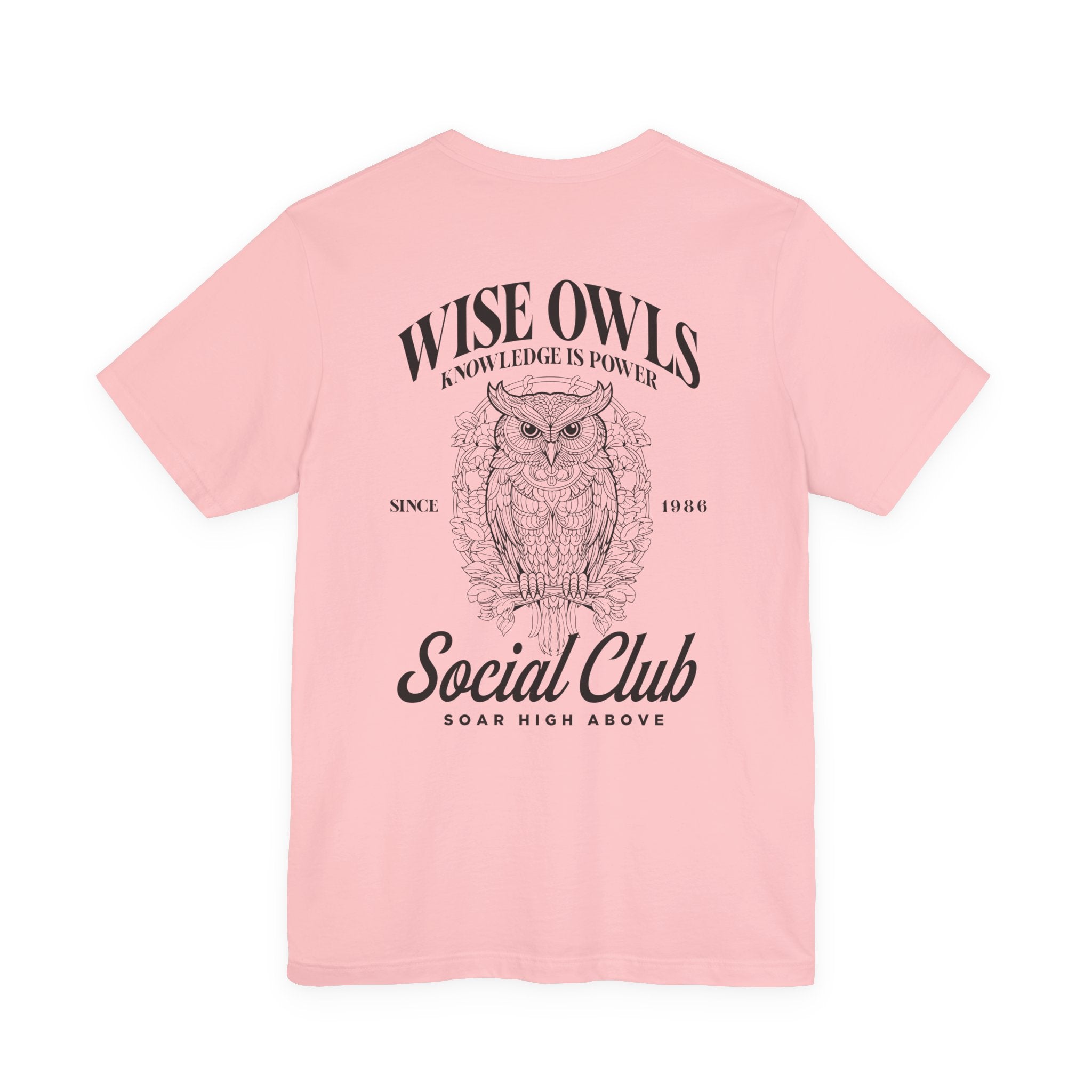 Wise Owl Social Club T-Shirt – Calm Owl on Branch with Empowering Text
