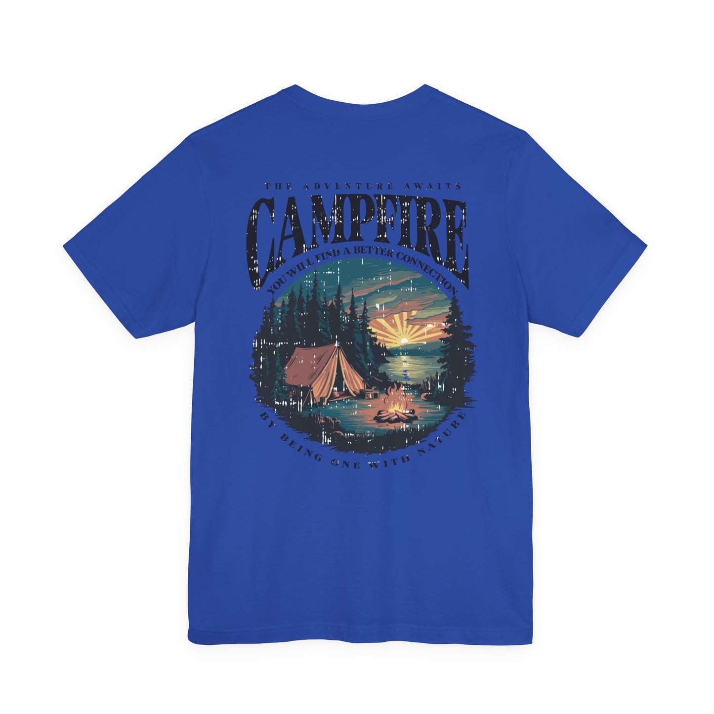 The Adventure Awaits Campfire T-Shirt – Forest Sunset Reflection Graphic